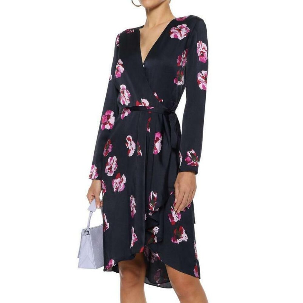 Joie Miltona Navy and Magenta Floral Wrap Dress Size XS